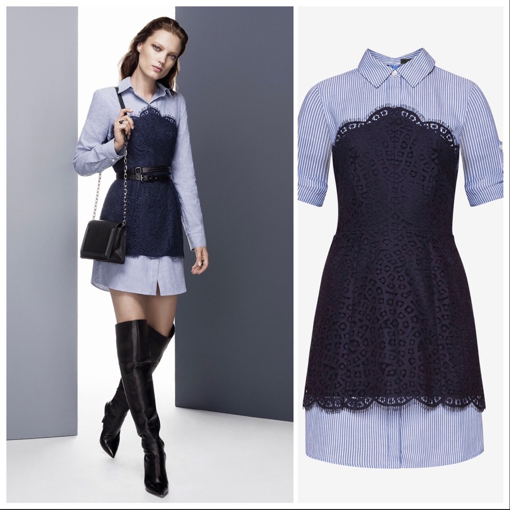 BCBG: Kaylin Lace-Blocked Striped Shirt Dress
